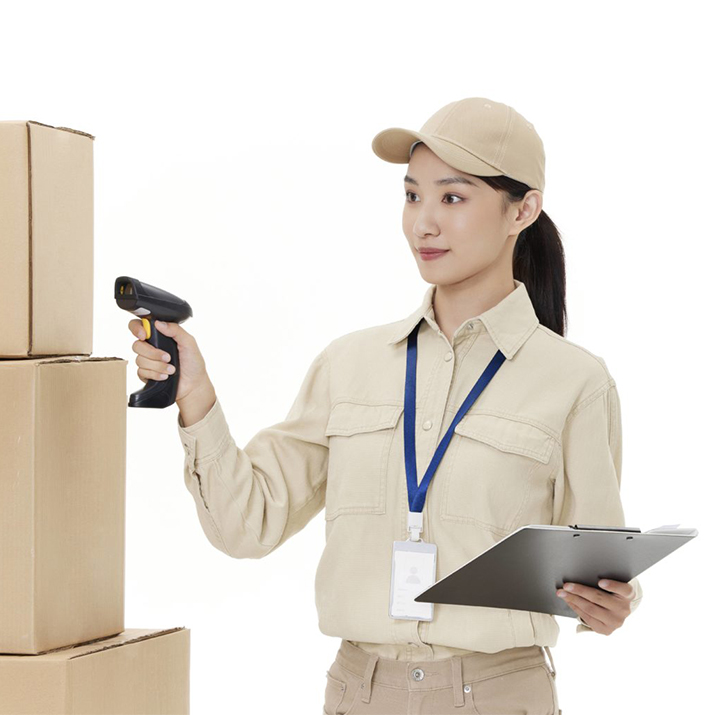 Professional warehouse staff inspecting FBA packages