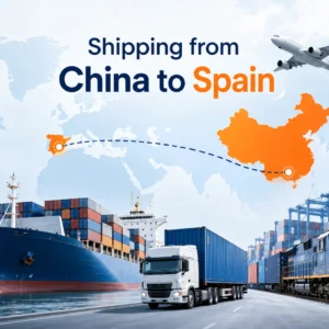Shipping from China to Spain with sea freight, air freight, rail freight, truck delivery and highlighted China to Spain logistics route