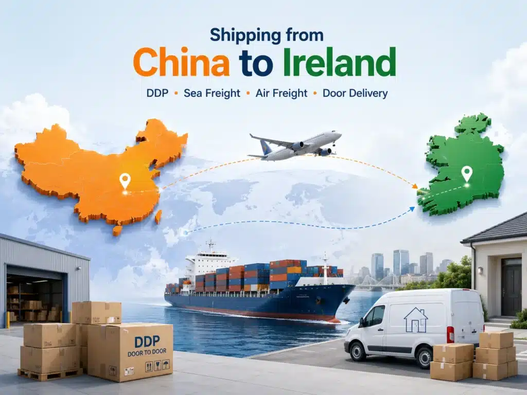 Shipping from China to Ireland with DDP, sea freight, air freight and door-to-door delivery route from China to Ireland