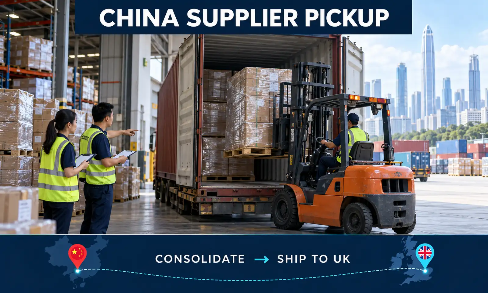 China supplier pickup and consolidation for UK shipping China supplier cargo consolidation for shipment to the United Kingdom
