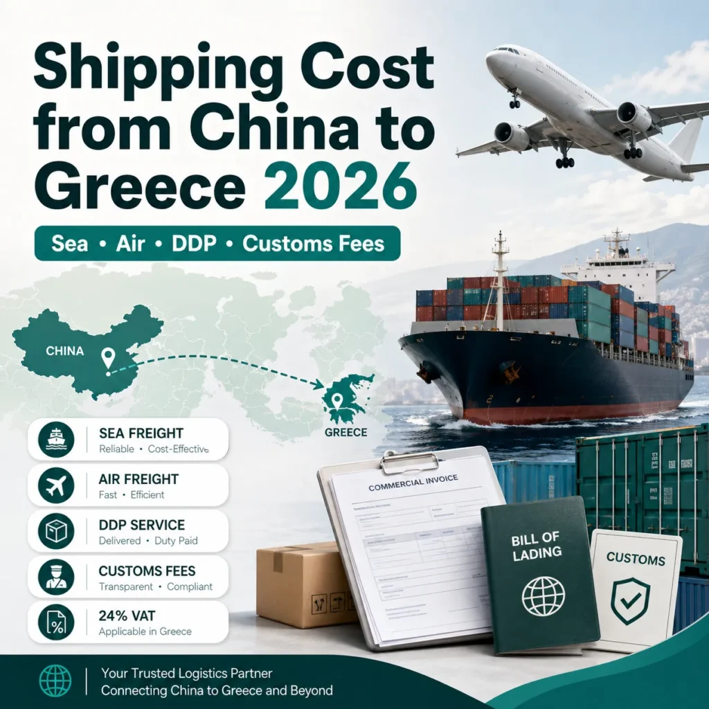 Shipping cost from China to Greece in 2026 with sea freight air freight DDP customs fees and 24 percent VAT