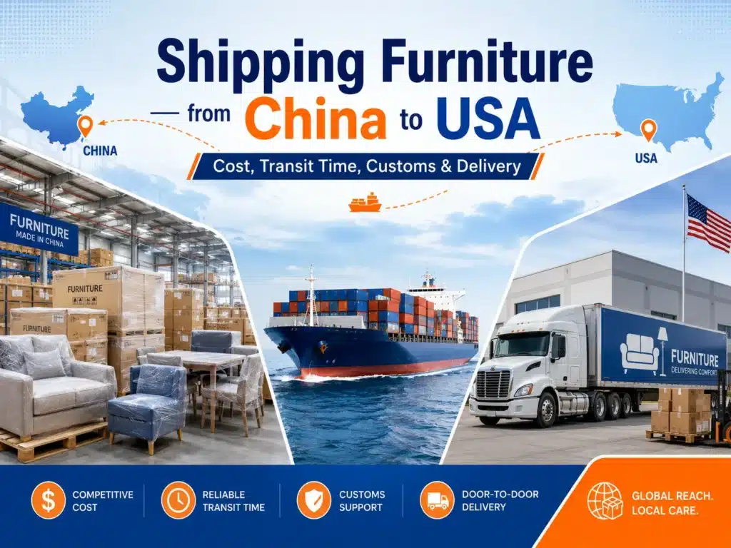 Shipping furniture from China to USA by sea freight, customs clearance and door-to-door delivery for warehouses, retailers and importers