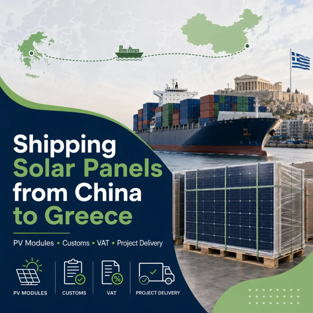 Shipping solar panels from China to Greece with PV modules sea freight customs VAT and project delivery