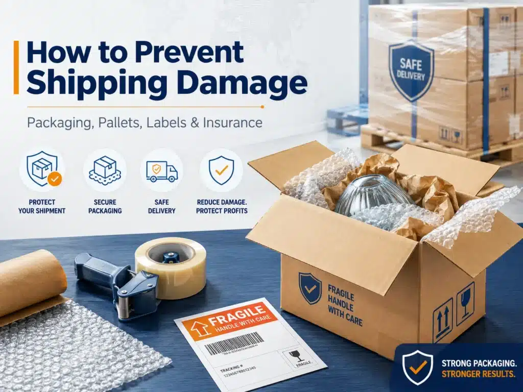 How to prevent shipping damage with strong packaging, bubble wrap, fragile labels, pallet wrapping, cargo insurance and safe delivery protection for eCommerce and freight shipments