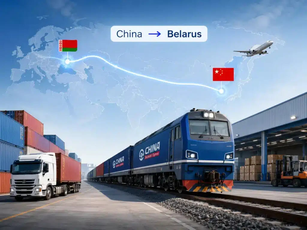 Shipping from China to Belarus with rail freight, truck freight, air freight, DDP service and door-to-door delivery to Minsk and Brest