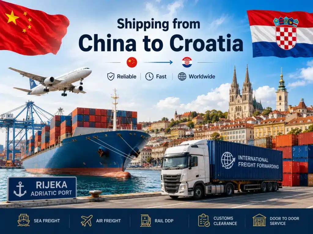 Shipping from China to Croatia with sea freight via Rijeka, air freight to Zagreb, Rail DDP, truck delivery, door-to-door service and customs clearance