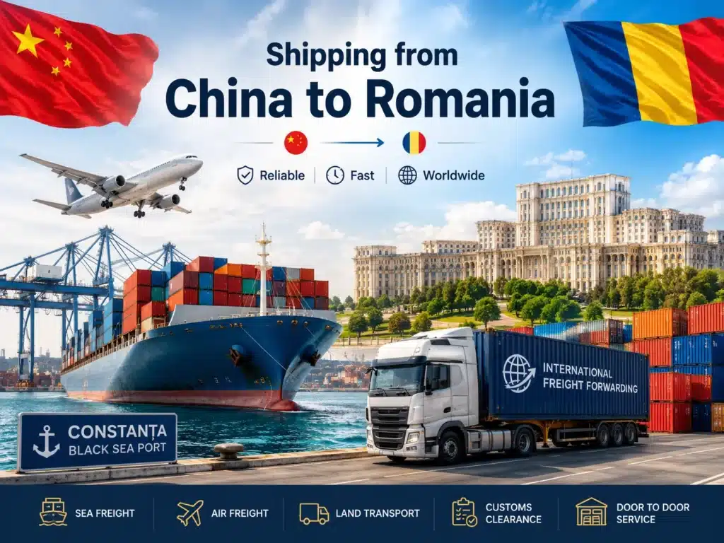 Shipping from China to Romania with sea freight via Constanța, air freight to Bucharest, rail freight, truck delivery, DDP shipping and customs clearance