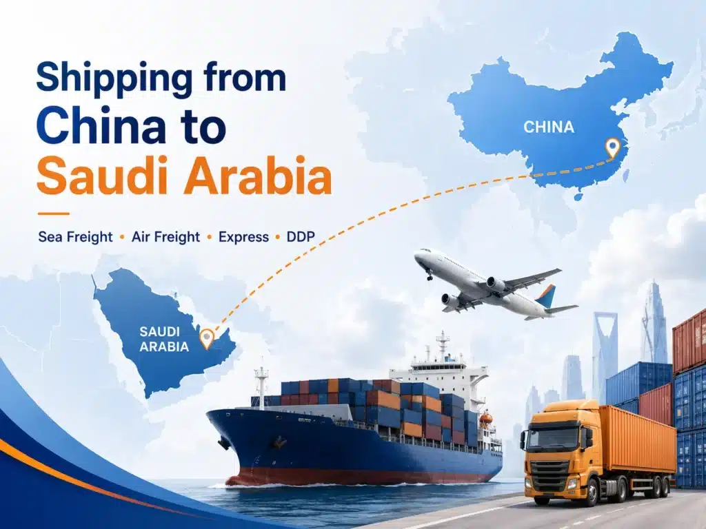 Shipping from China to Saudi Arabia with sea freight, air freight, express courier and DDP delivery services for importers, e-commerce sellers and B2B cargo.