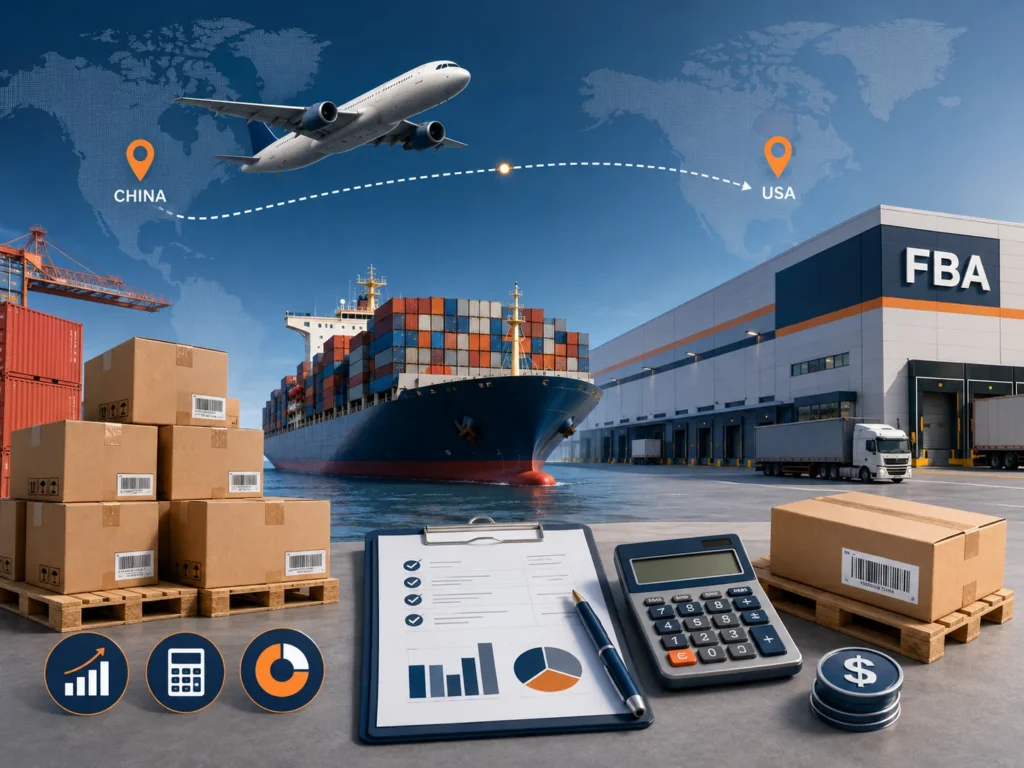 Amazon FBA shipping cost from China to USA with air freight sea freight FBA warehouse delivery cartons calculator and route planning