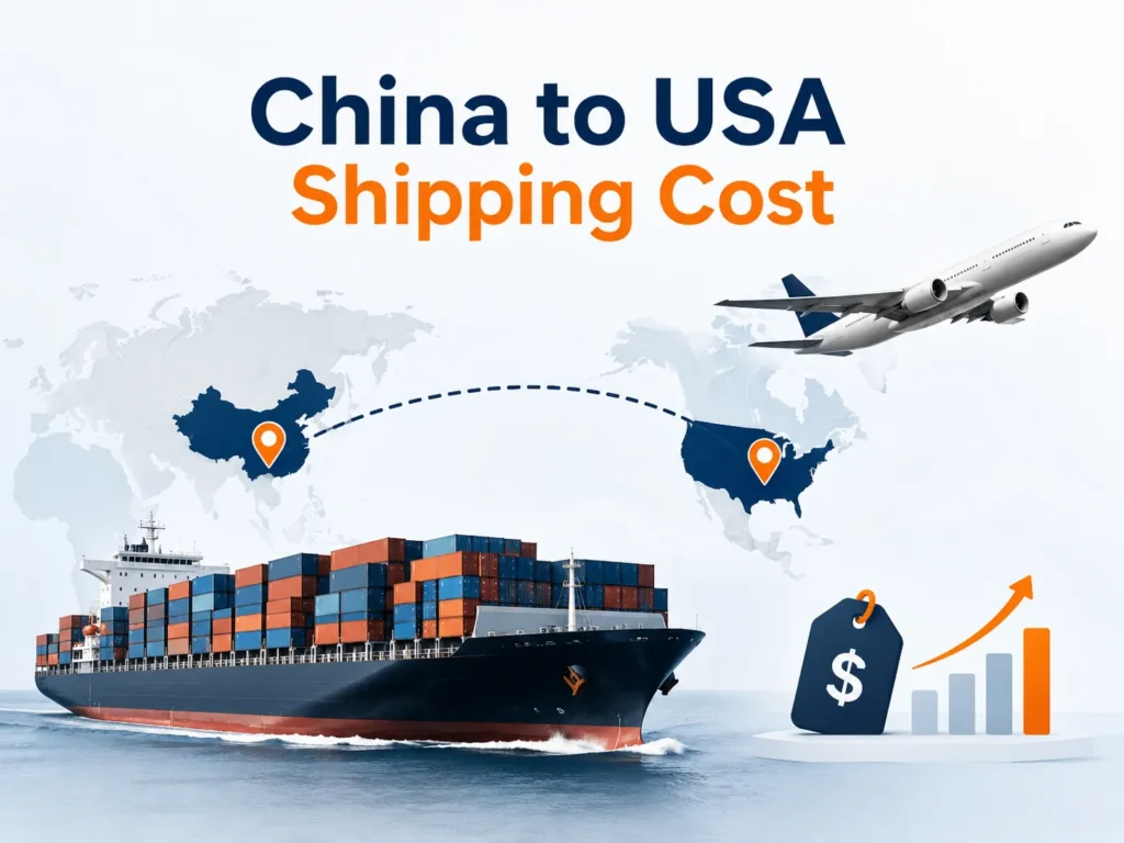 China to USA shipping cost guide showing sea freight, air freight, route map and freight cost planning
