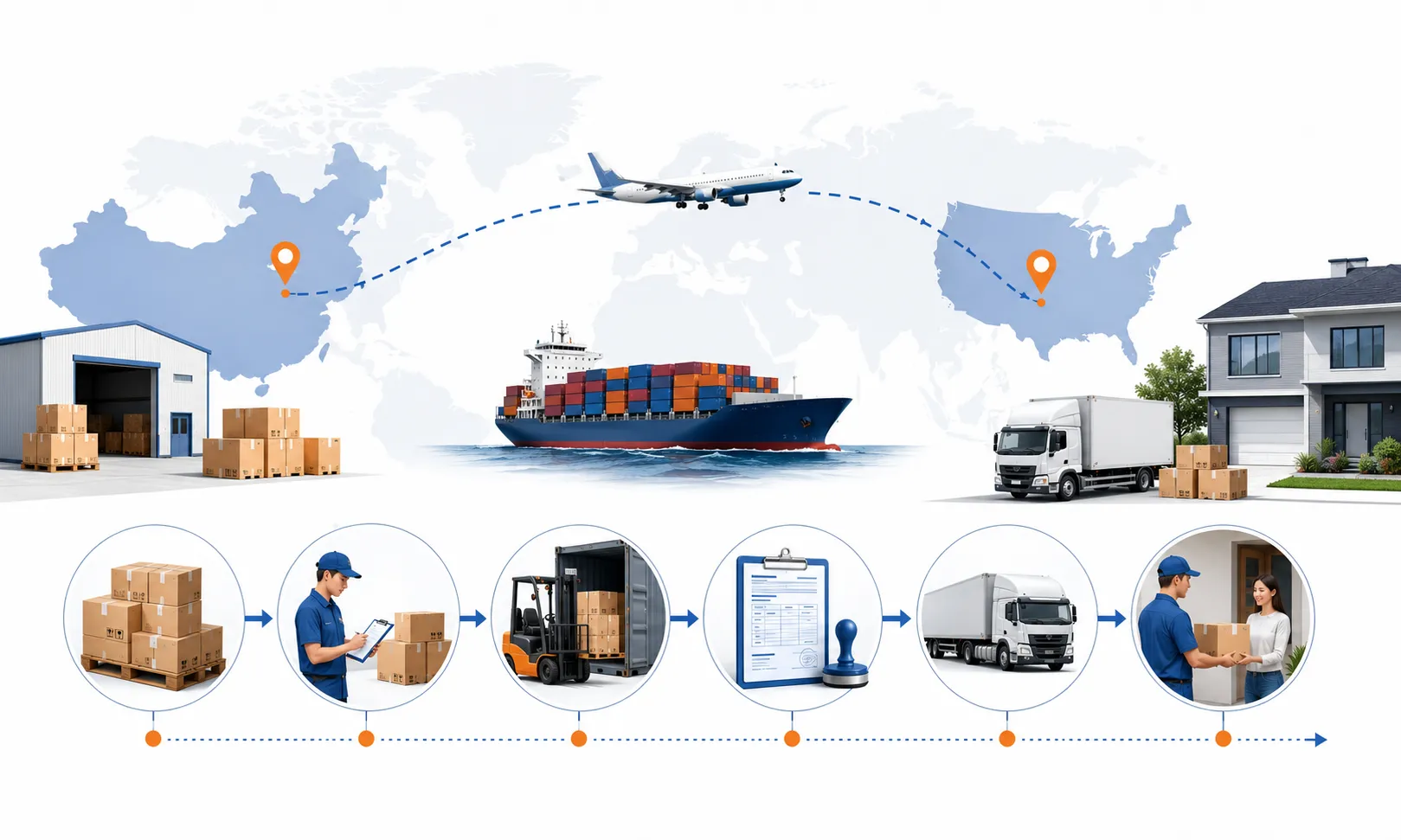 DDP shipping process from China to USA including freight cost planning, customs handling, duties and final delivery