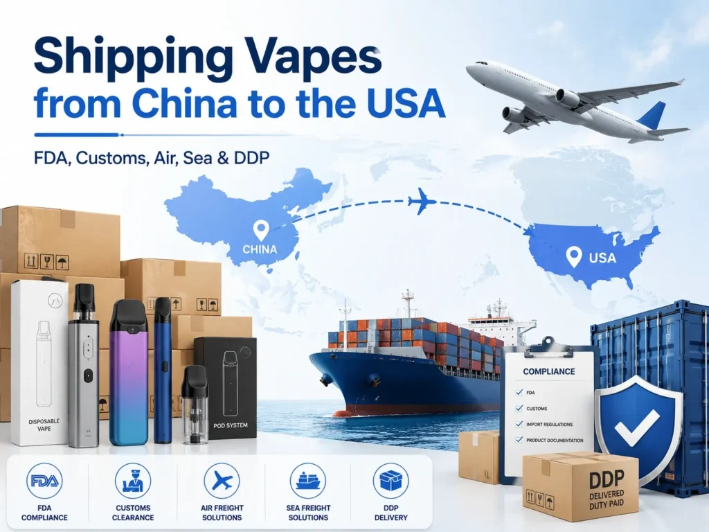 Shipping vapes from China to the USA by air and sea freight with FDA compliance, customs clearance and DDP delivery.