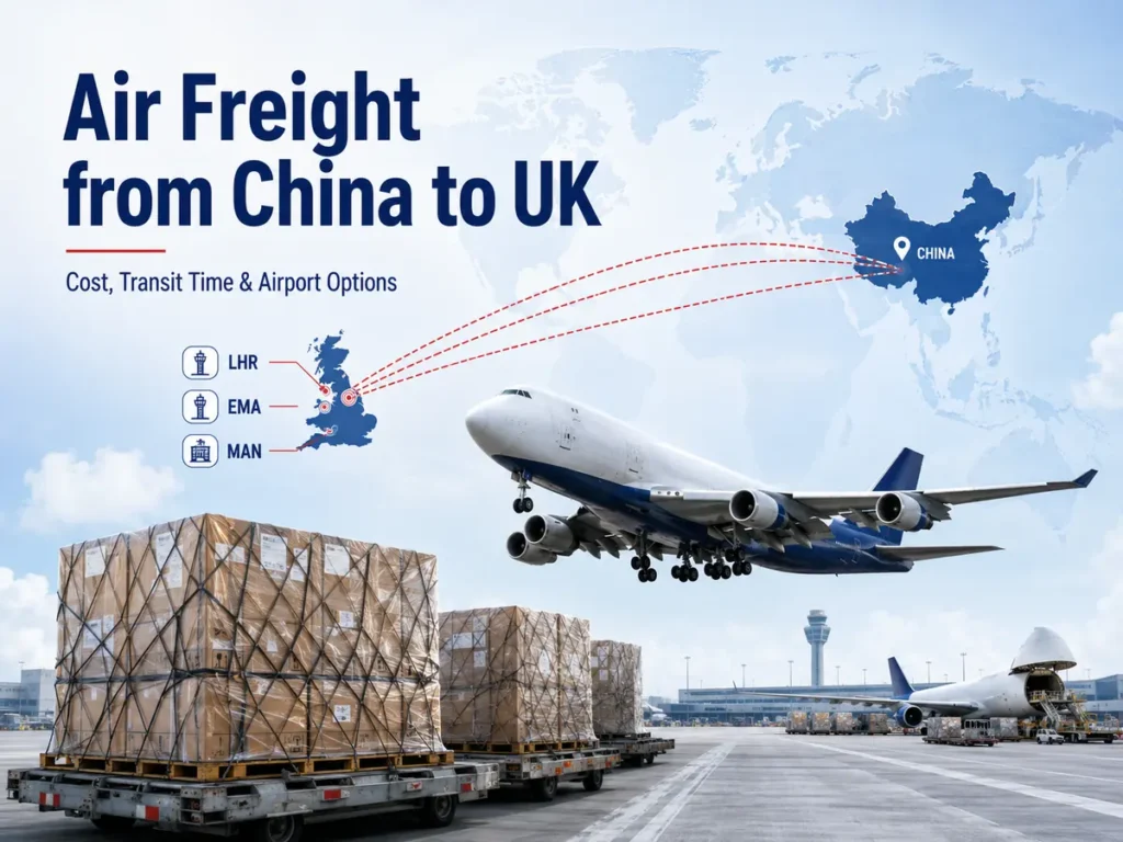 Air freight from China to UK with cargo aircraft and shipments to Heathrow, East Midlands and Manchester airports