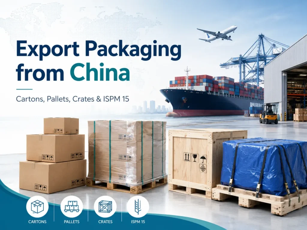 Export packaging from China with cartons, pallets, wooden crates and ISPM 15 for international shipping