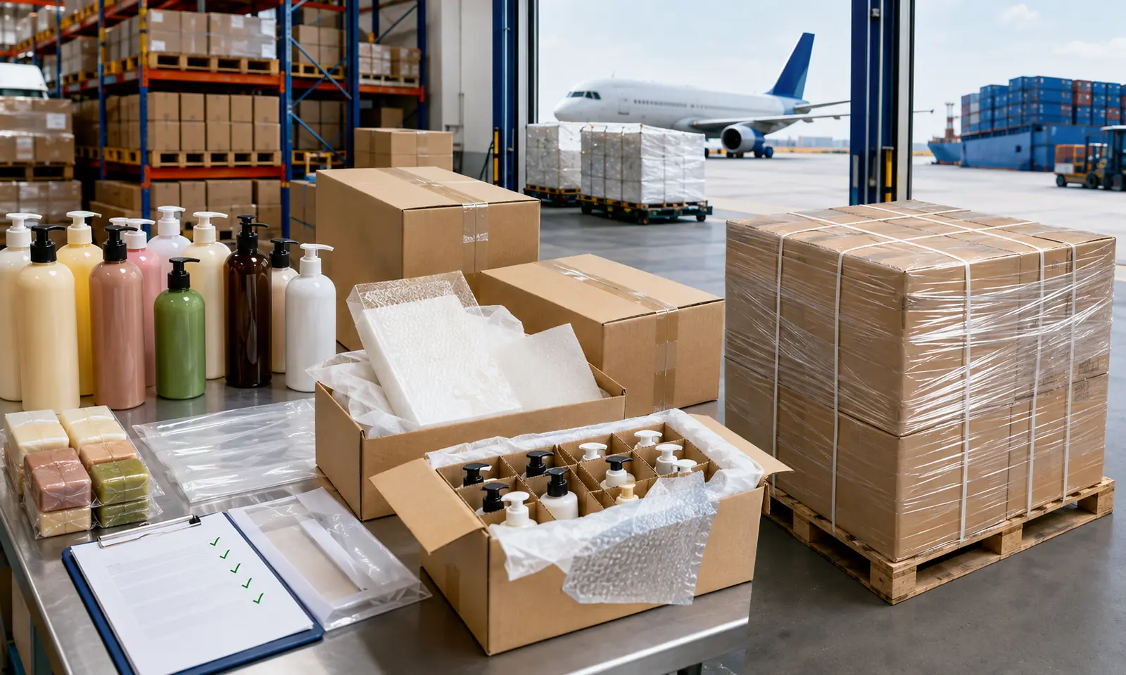 Packing shampoo and soap for shipping from China to the USA