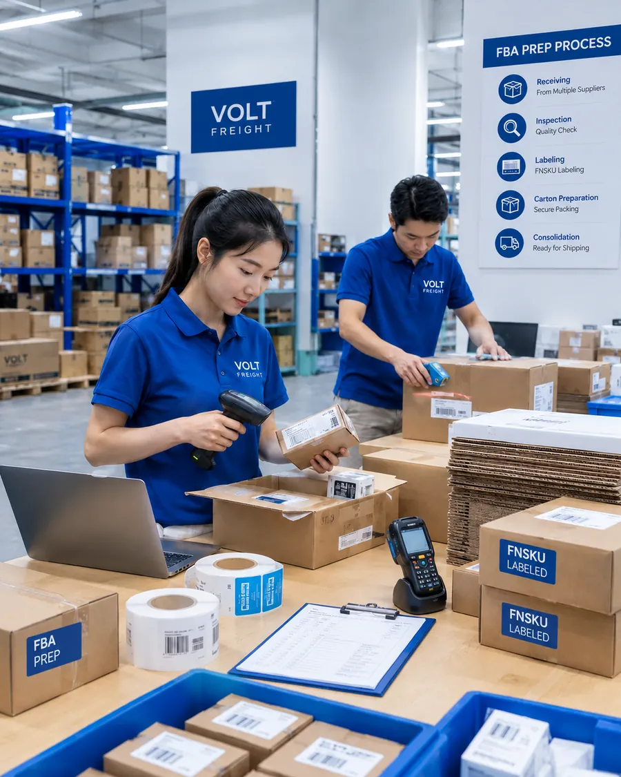 Amazon FBA prep service in China with product inspection, barcode scanning and carton preparation