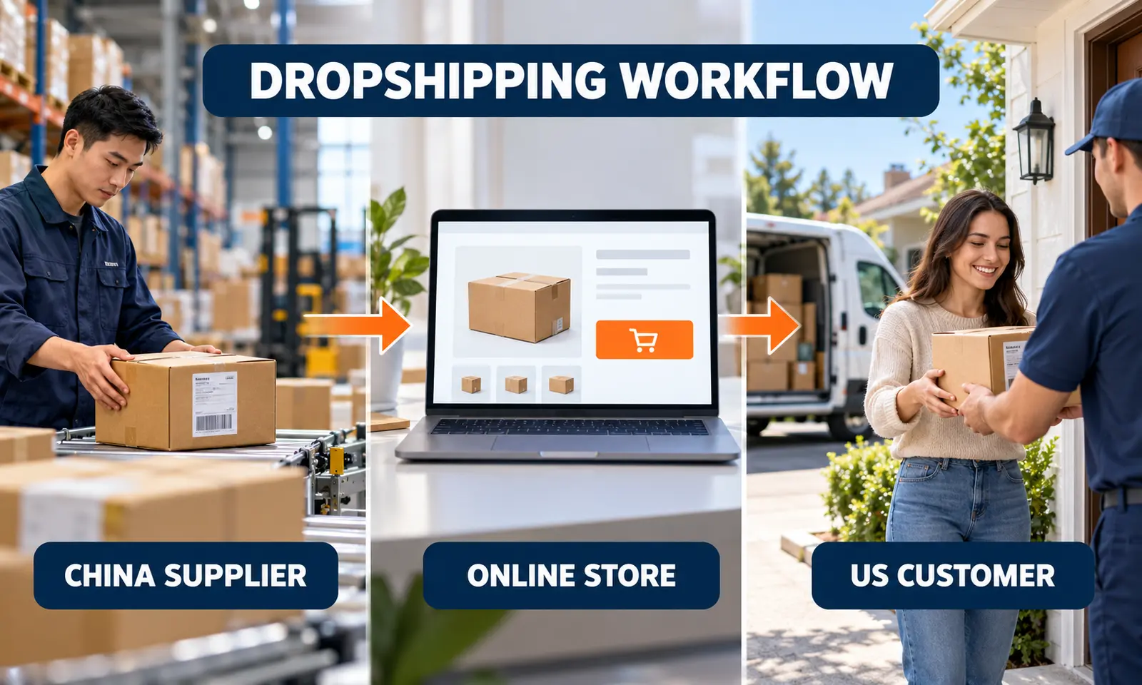 Dropshipping workflow from a China supplier or warehouse to an overseas customer
