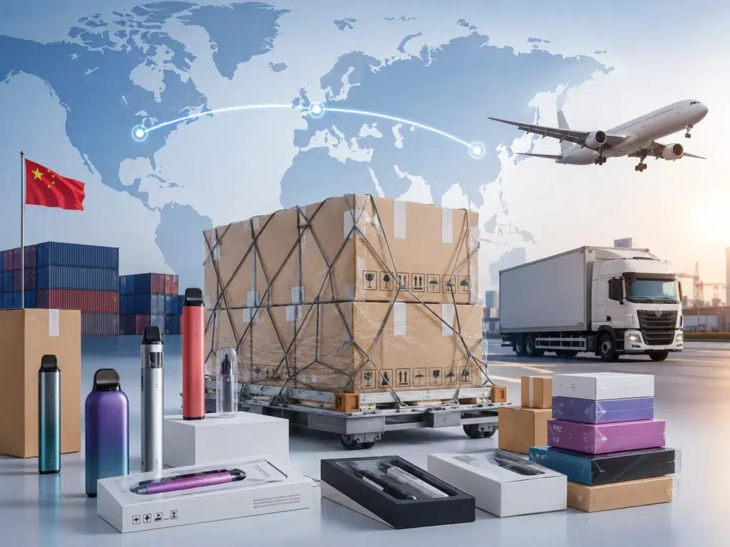 Shipping vapes from China to Europe with vape products, air freight, cargo cartons and final European delivery