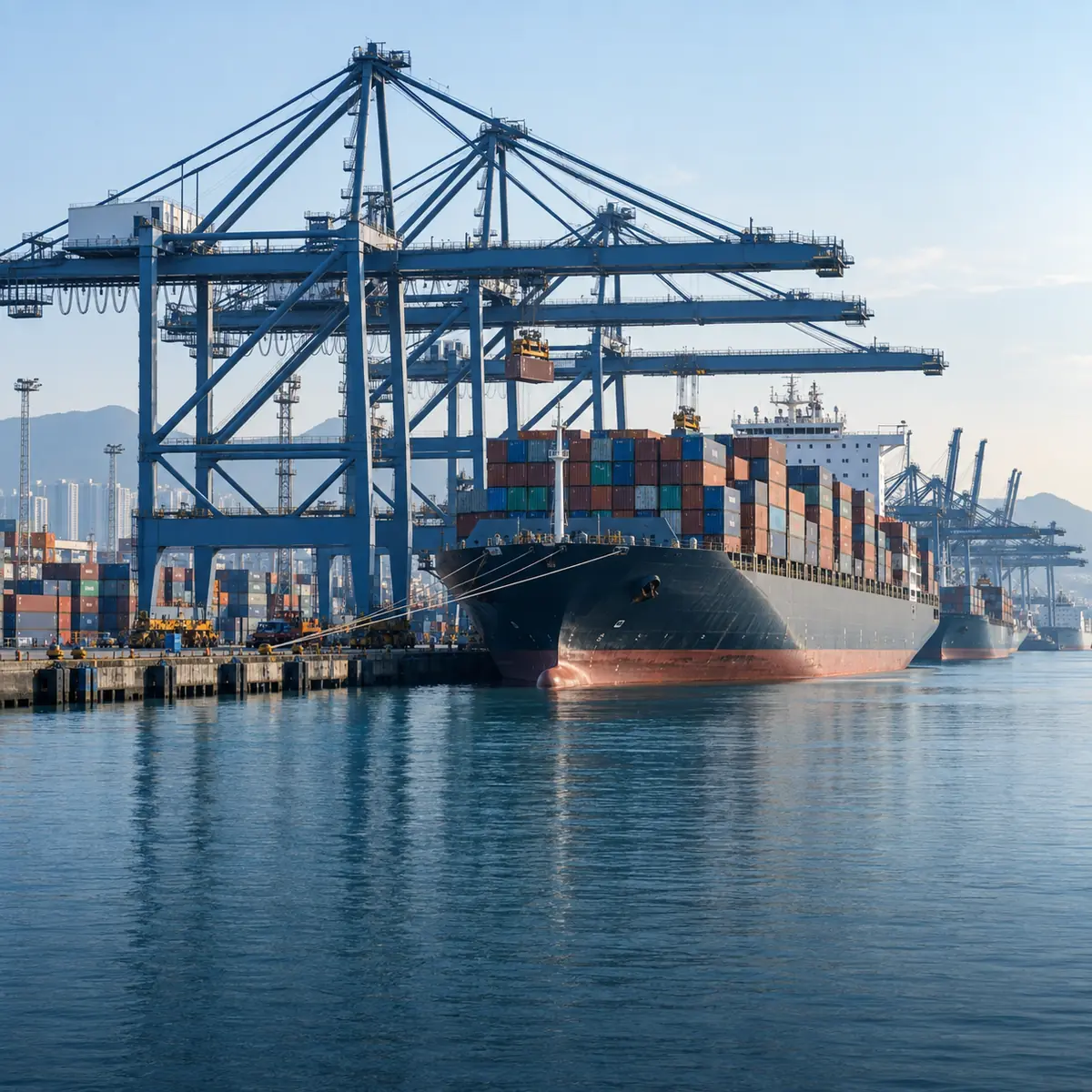 Container ship being loaded at a Chinese port for ocean freight from China