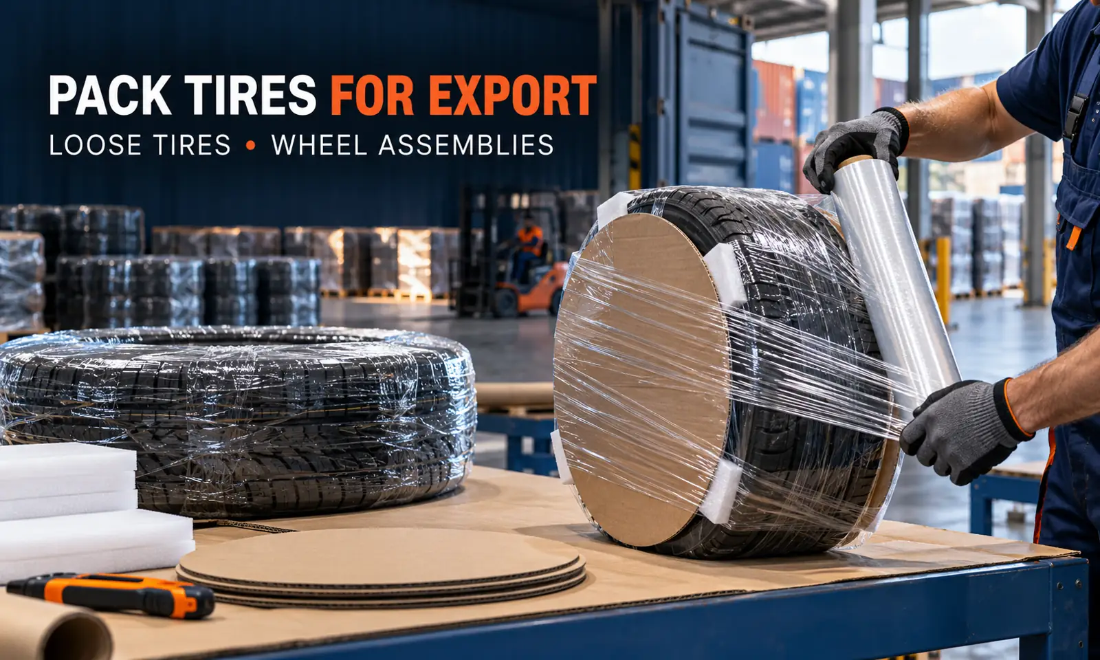 Packaging tires and wheels for international freight from China